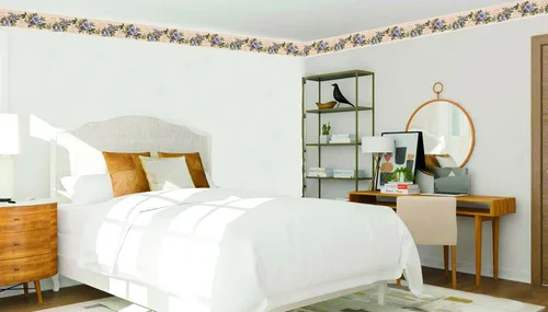 Miniatura 2 de Dundee Deco Papel tapiz con borde para despegar y pegar DDAZBD9221, flores florales, moradas, amarillas, verdes, diseño retro, 15 pies x 7 pulgadas