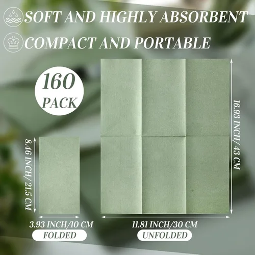 Miniatura 3 de Rtteri 100 servilletas desechables de color verde salvia, servilletas de papel de boda, toallas de mano para invitados, decoración de mesa de boda