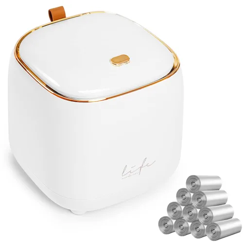 Miniatura 7 de Mini bote de basura para encimera con 10 rollos de bolsas de basura, bote de basura con tapa tipo prensa, papelera de escritorio aplicable