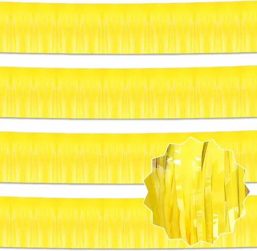 Miniatura 18 de Paquete de 4 guirnaldas de flecos de papel de aluminio negro de 10 pies con serpentinas metálicas de oropel para colgar en la pared, guirnalda