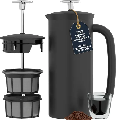 Miniatura 18 de ESPRO P7 - Prensa francesa de acero inoxidable 304 con microfiltro patentado de doble pared y aislamiento, prensa francesa para café con preparación