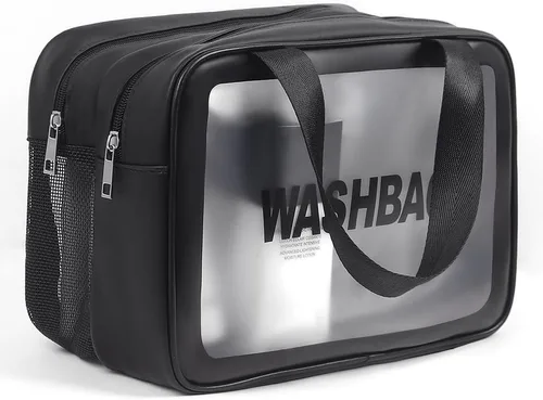 Bolsa de lavado para mujeres y hombres, bolsa de aseo de viaje de gran capacidad con ventana translúcida mate y bolsillos húmedos/secos, organizador