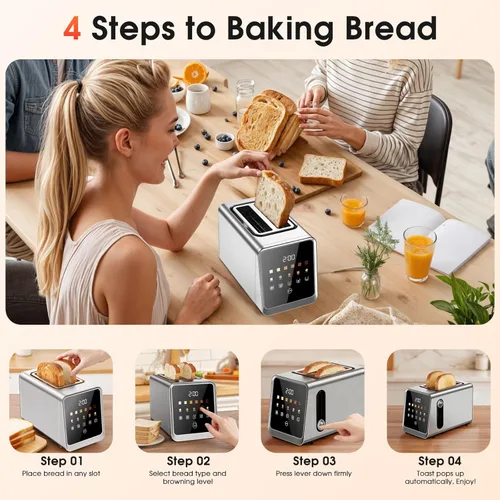 Miniatura 8 de Tostadora de 2 rebanadas con pantalla táctil, ranuras de 1.5 pulgadas de ancho y recuperación de memoria Tostadoras digitales inteligentes