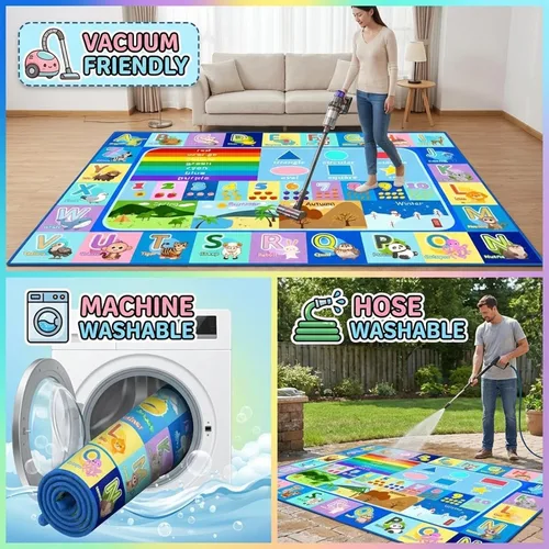 Miniatura 6 de Alfombra infantil para sala de juegos, dormitorio, 2.5 x 4 pies, alfombra educativa ABC para aula, guardería, alfombra antideslizante de aprendizaje