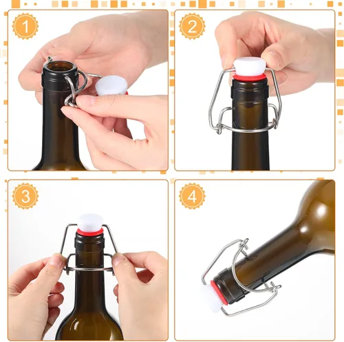 Miniatura 3 de Meanplan 6 tapas de repuesto para botellas con tapa abatible con 6 juntas de silicona de sellado, tapón superior abatible para botellas de vidrio