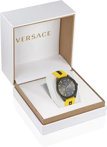 Miniatura 4 de Versace V-Vertical Collection Reloj de lujo para hombre con correa amarilla con una caja de metal IP y esfera gris, Gris, V-Vertical
