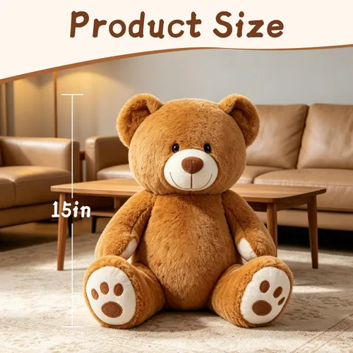 Miniatura 4 de Oso de peluche de 15 pulgadas, bonito oso de peluche con huellas, oso suave marrón, regalos para niños, bebés pequeños en baby shower, cumpleaños