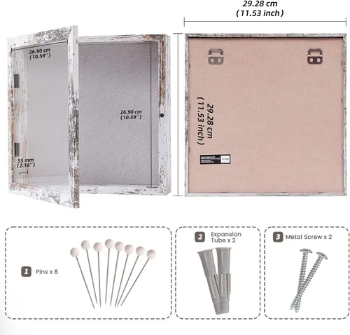 Miniatura 3 de Muzilife Marco de Fotos Caja de Sombra de 11 x 11 pulgadas - Vitrina Cuadrada de Madera y Vidrio con Interior Profundo de 2.16 pulgadas, Lista