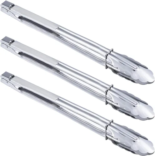 Miniatura 7 de HINMAY Juego de pinzas de cocina de acero inoxidable, pinzas de cocina de metal (7, 9, 12 pulgadas, 3 piezas)