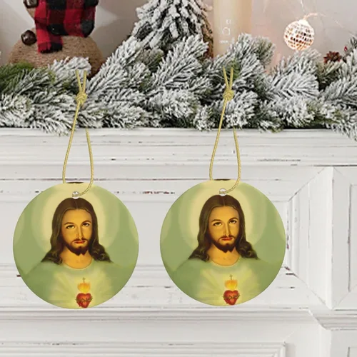 Miniatura 5 de Sagrado Corazón de Jesús (1) Adornos de cerámica para colgar en la familia, adornos colgantes de cerámica