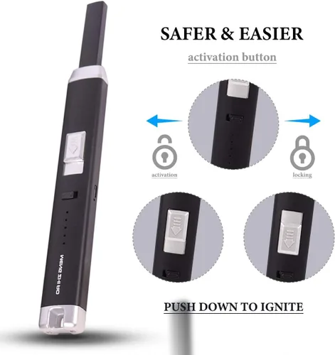 Miniatura 4 de Encendedor de arco de plasma recargable USB con bloqueo de seguridad, indicador de encendido, resistente al viento, negro Negro (balck)