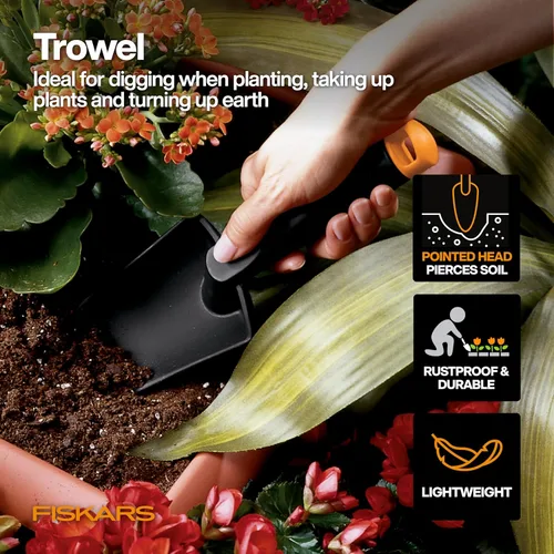 Miniatura 2 de Fiskars Juego de herramientas de jardín de verduras con tijeras de verduras, sembrador de semillas, paleta, cultivador, desbrozadora y guantes