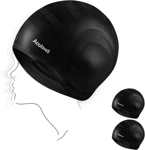 Paquete de 2 gorros de natación unisex con protección 3D para los oídos, gorras de natación de silicona duraderas para mujeres, hombres, adultos,