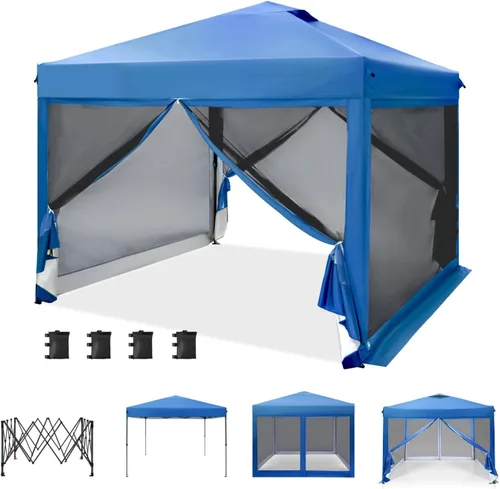 Miniatura 19 de MFSTUDIO Carpa Desplegable de 10x10 pies, Refugio Gazebo Sombra Solar Toldos Impermeables Patio Portátil Carpas con Malla Desplegables para Playa
