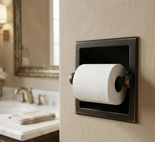 Miniatura 2 de soporte empotrado para papel higiénico, construcción metálica - soporte de montaje incluido, variación Bronce aceitado