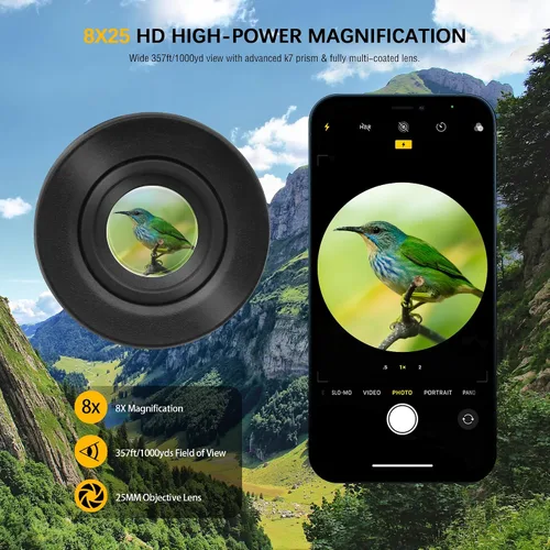 Miniatura 2 de Monocular compacto impermeable de 8 x 25 pulgadas, monoculares de telescopio de visión amplia de alta definición, viene con paño de limpieza