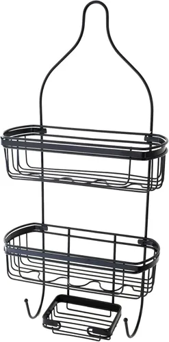 Miniatura 2 de Splash Home Puerta de baño o colgante de cabezal de ducha con dos cestas organizadoras, más estantes de almacenamiento para champú, jabones Negro