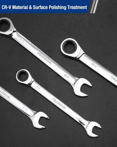 Miniatura 4 de WORKPRO Llave combinada de trinquete de 1/2 pulgada SAE, CR-V construida con cromado pulido espejo, diseño de 12 puntos, desplazamiento de 15 grados