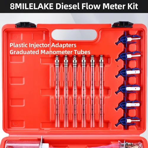 Miniatura 8 de 8MILELAKE Kit de herramientas de prueba de adaptador de carril común del cilindro de diagnóstico de flujo del inyector diesel (rojo)