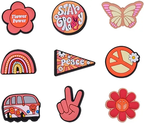Miniatura 2 de 15 dijes de zapatos hippie, dijes estéticos bohemios para zapatos, decoraciones retro hippy para zapatos de cumpleaños, decoraciones lindas, regalo
