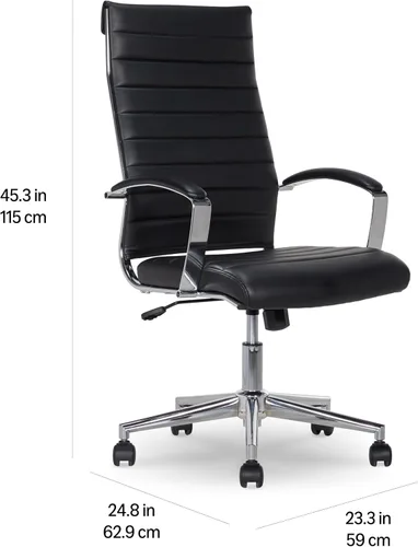 Miniatura 3 de Amazon Basics Silla de escritorio giratoria con respaldo alto, tapicería ergonómica de piel sintética acanalada, soporte lumbar, estilo moderno