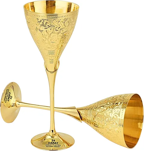 Miniatura 4 de Copas de champán de boda chapadas en oro de 24 quilates para la novia y el novio, copa de latón para comunión, cáliz de metal, regalo para parejas