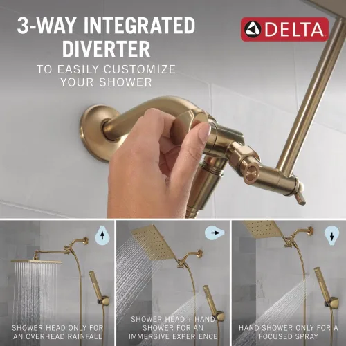 Miniatura 3 de Delta Faucet - Conjunto de regadera tipo lluvia de 10 pulgadas y ducha de mano, regadera cuadrada dorada, de efecto lluvia, ducha de mano, de alta