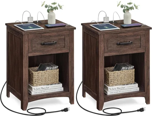 Miniatura 15 de VASAGLE Colección LIRY - Mesita de noche de estilo granja con estación de carga, mesita de noche, mesa auxiliar con 3 cajones, para dormitorio