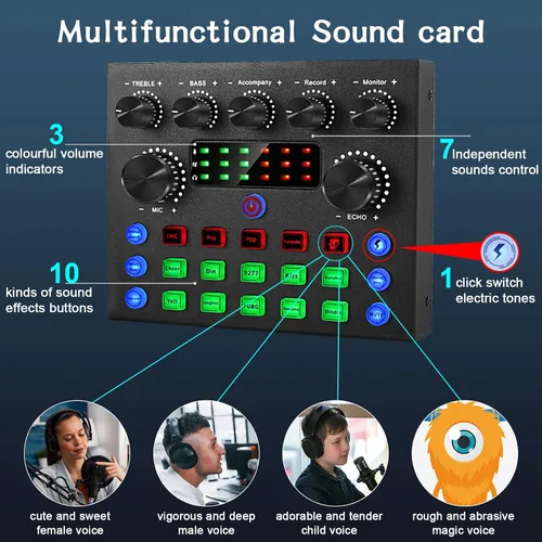 Miniatura 4 de Paquete de equipo de podcast para 2, interfaz de audio ALPOWL con micrófono BM800 de diseño cardioide para jugadores y mezclador DJ todo en uno