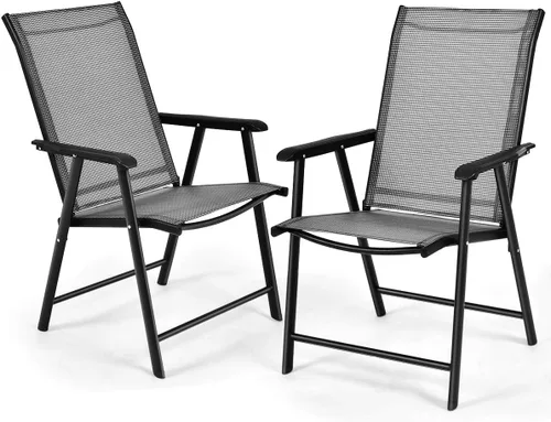 Miniatura 13 de S AFSTAR Juego de 4 sillas de patio, sillas de comedor plegables para exteriores con reposabrazos, sillas plegables para porche para césped, Negro