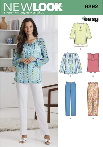 New Look Patrón de costura 6292: Túnica o top de señoritas y pantalones de tirar, Papel, Blanco, Tamaño: A (10-12-14-16-18-20-22)