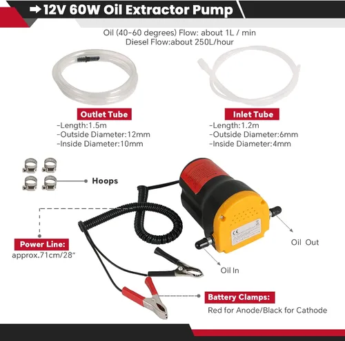 Miniatura 3 de ATPEAM Bomba de Cambio de Aceite Extractor 12V 60W, Extractor de Aceite/Diésel, Bomba de Cambio de Aceite de Succión de Líquido