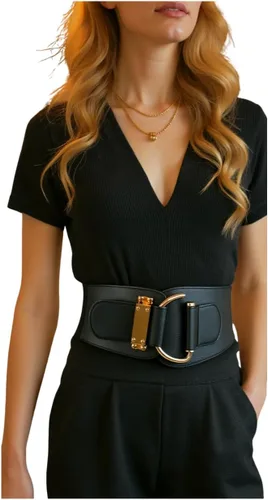 Miniatura 9 de TFJ - Cinturón ancho de moda para mujer, cintura alta, hebilla de gancho de metal dorado, talla XS, S, M, L, XL