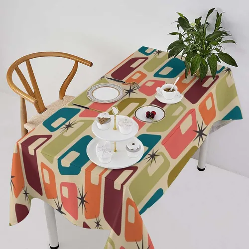 Miniatura 24 de Mantel retro moderno de mediados de siglo, diseño de colores retro de los años 50, resistente al agua, mantel lavable para cocina, comedor, fiesta