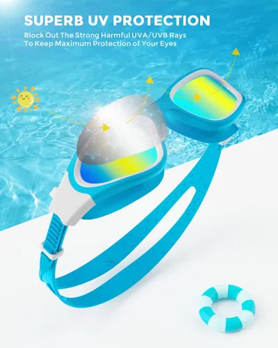 Miniatura 6 de OMID Kids Swim Goggles, P2mini Polarized Swimming Goggles Comfortable for Age 6-14 Marco azul con lente dorada con espejo A1