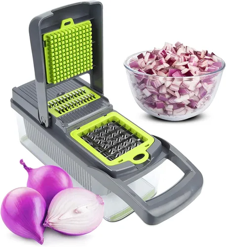 Picador de verduras, picador de cebolla, rebanadora de mandolina, Pro 12 en 1profesional picador de alimentos multifuncional picador de verduras y