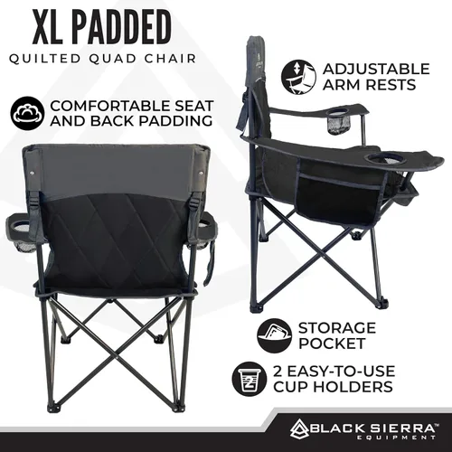 Miniatura 6 de Black Sierra - Silla de camping acolchada acolchada, asiento de descanso de gran tamaño resistente para exteriores soporta 300 libras, portátil