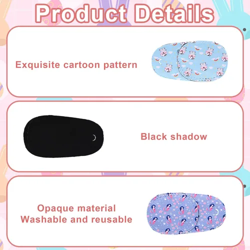 Miniatura 3 de Penitue 8 parches para ojos izquierdos para niños, fundas reutilizables para gafas, impresiones divertidas de dibujos animados, protector de ojos