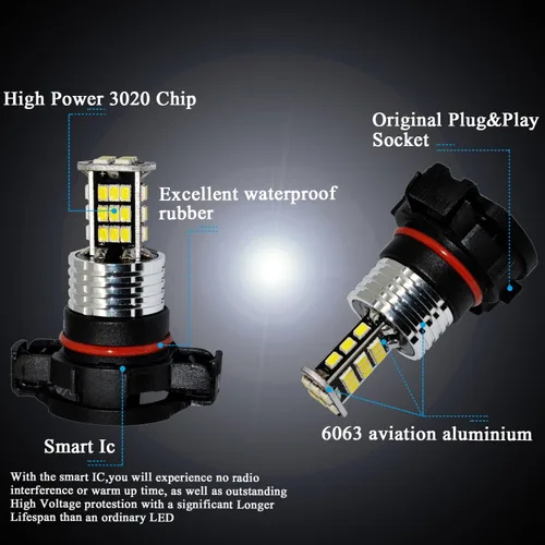 Miniatura 5 de Alla Lighting Bombillas LED antiniebla superbrillantes 5202 5201, 2000 lúmenes, 3020, 30-SMD, PS19W, 12085, PS24WFF, repuesto para coches, camiones