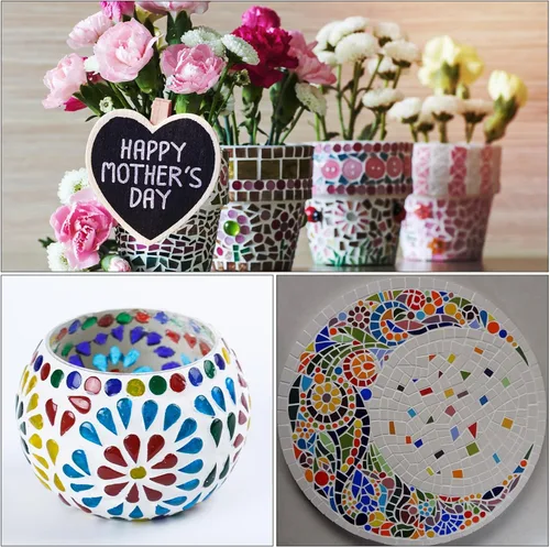 Miniatura 6 de uxcell Mosaico de cerámica, 7.05 oz de lágrima de hojas de flores, bloques de mosaico para manualidades, decoración del hogar, verde oscuro