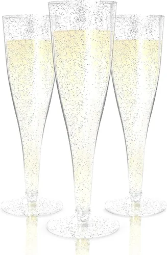 Miniatura 21 de Prestee 48 Copas de Champán de Plástico Desechables con Borde Dorado con Purpurina - Vasos Transparentes para Brindis de Mimosa, Fiesta de Año Nuevo