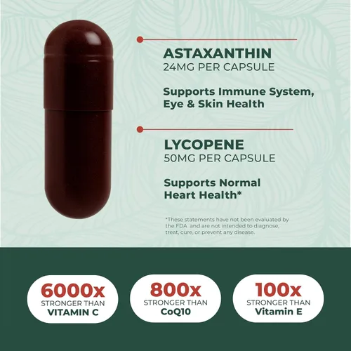 Miniatura 6 de PurePremium - Suplementos de astaxantina – Astaxantina 24 mg con licopeno 50 mg Antioxidantes Suplemento para la salud de la piel y los ojos