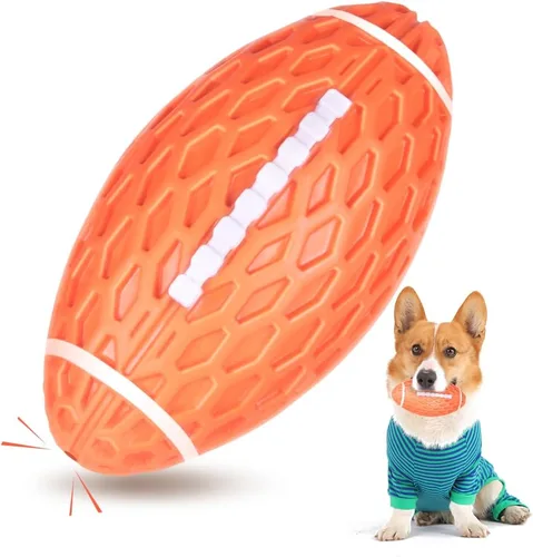 Miniatura 5 de AUSCAT Juguete de fútbol chirriante para perros, juguete masticable para perros, pelota de goma resistente para perros medianos y grandes, verde