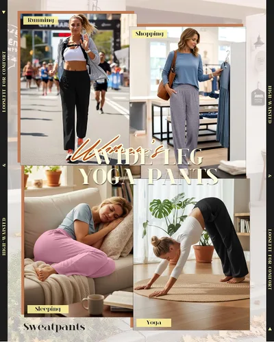 Miniatura 101 de Neer - Conjunto de 3 pantalones de yoga de pierna ancha para mujer - Pantalones deportivos cómodos, holgados, de cintura alta y casuales