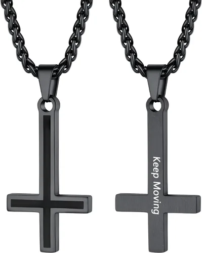 Miniatura 100 de PROSTEEL Satanic Jewelry Upside Down Cross Necklace for Men Women, 316L Stainless Steel/925 Sterling Silver Inverted Cross/Leviathan Cross Pendant