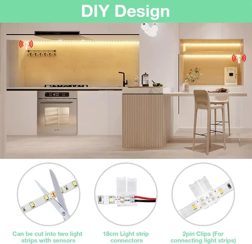 Miniatura 3 de WOBANE Luces de doble sensor de movimiento debajo de la cama, tira de luz LED recargable de 16.4 pies, luz de cinta alimentada por batería