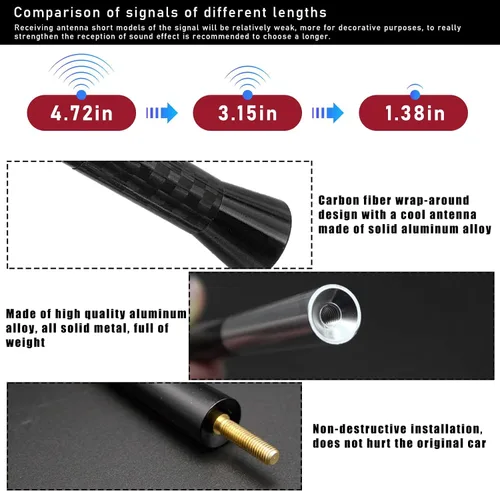 Miniatura 3 de Dickno Antena corta para automóvil, antena de radio de aluminio de 1.37 pulgadas, repuesto de mástil, antena de recepción de radio AM/FM automática
