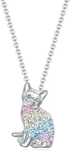 luomart Collar de gato pequeño, regalos para niñas, collares delicados de gatitos de arco iris, regalo de joyería para mujeres, niños, adolescentes,