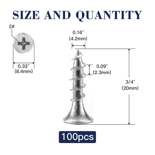 Miniatura 2 de Tornillos para paneles de yeso #8 x 3/4", 100 tornillos de madera autorroscantes rápidos de acero al carbono, cabeza plana SG TZH