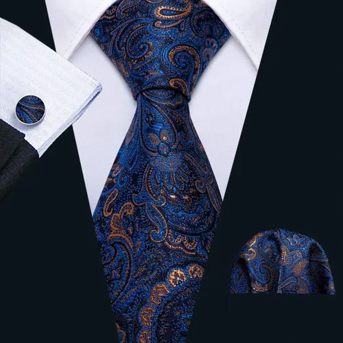 Miniatura 164 de Barry.Wang - Juego de corbata de seda para hombre, diseño de cachemira, pañuelo y gemelos de bolsillo